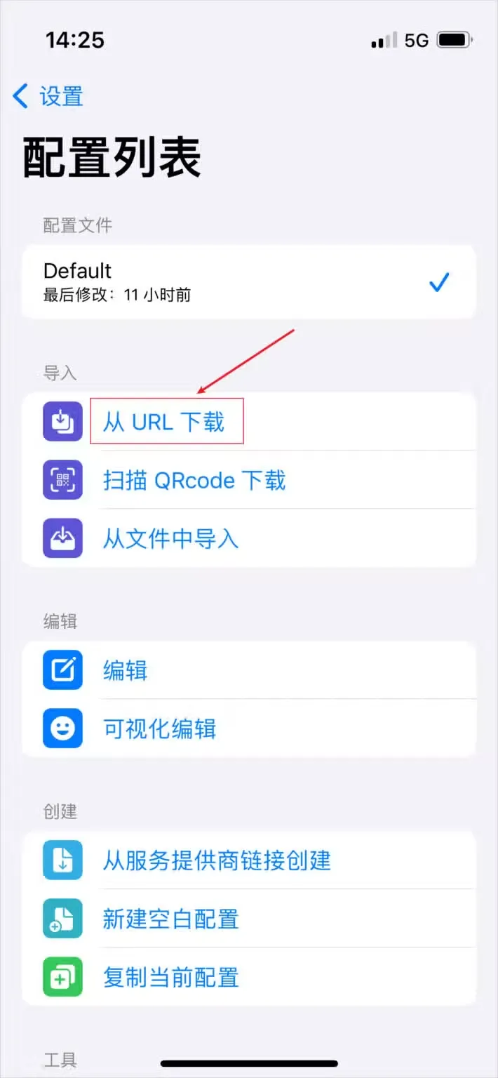 Stash 配置列表页,导入分组里的从 URL 下载被红框标出
